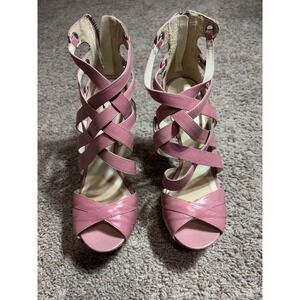 Velvet Angels Infinity Mauve Strappy Gladiator Stiletto Heels Pink Leather 37 7
